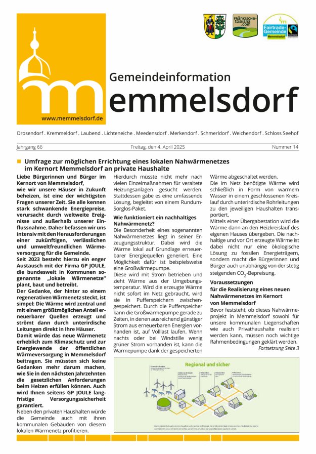 Mitteilungsblatt der Gemeinde Memmelsdorf Titelblatt 14/2025