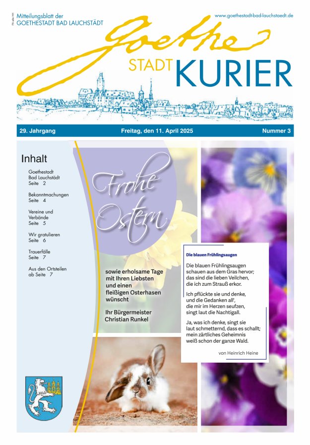 Goethestadt Kurier - Mitteilungsblatt der Goethestadt Bad Lauchstädt Titelblatt 03/2025