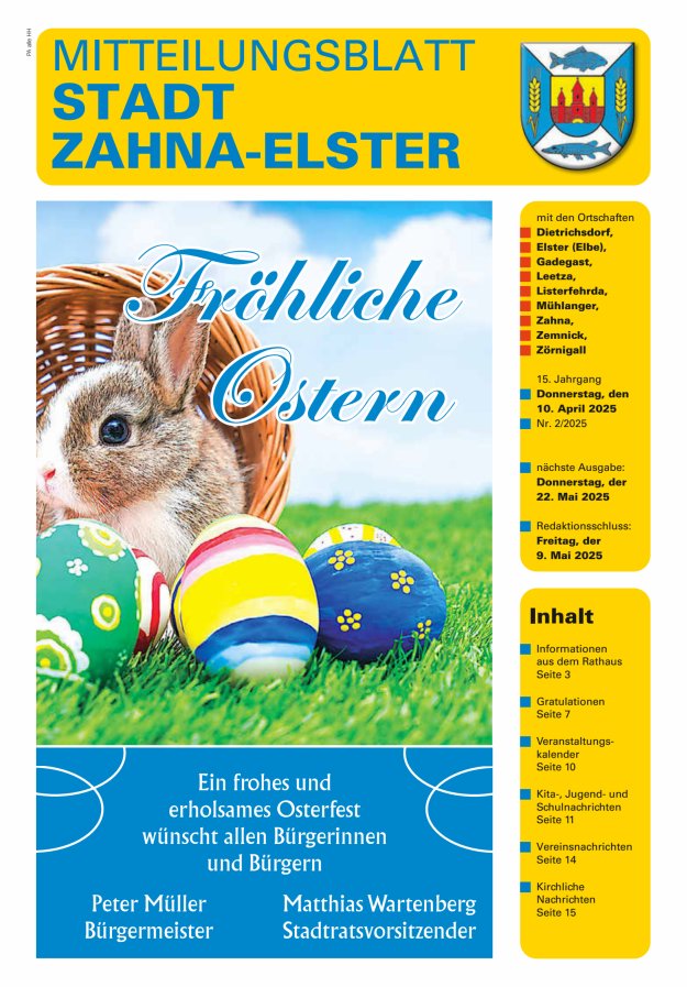 Mitteilungsblatt Stadt Zahna-Elster mit den Ortschaften Titelblatt 02/2025