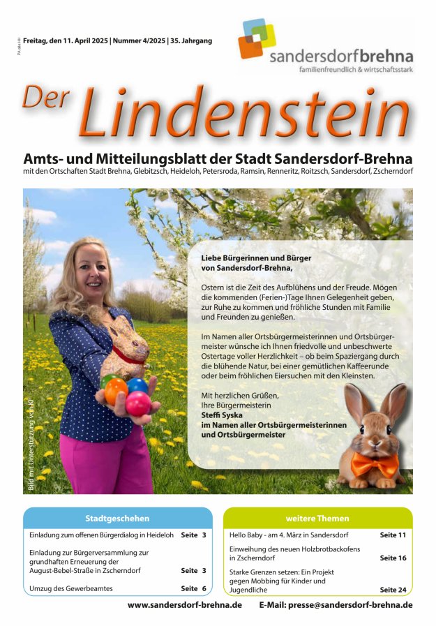 Der Lindenstein Amts- und Mitteilungsblatt der Stadt Sandersdorf-Brehna Titelblatt 04/2025