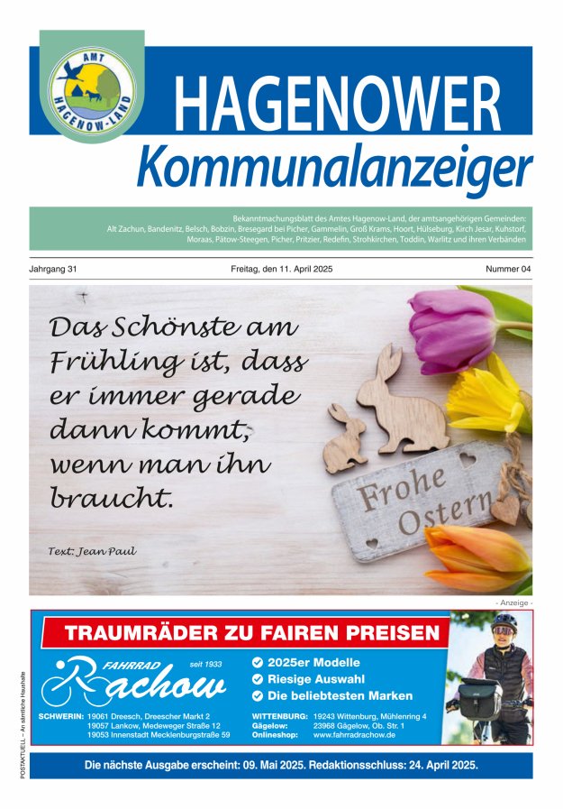 Hagenower Kommunalanzeiger Titelblatt 04/2025