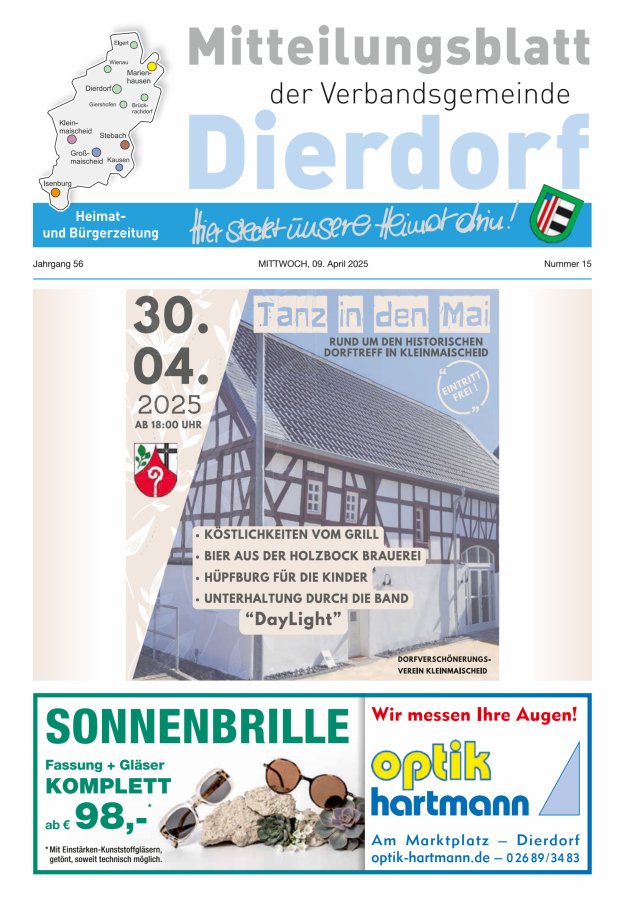 Mitteilungsblatt der Verbandsgemeinde Dierdorf Titelblatt 15/2025