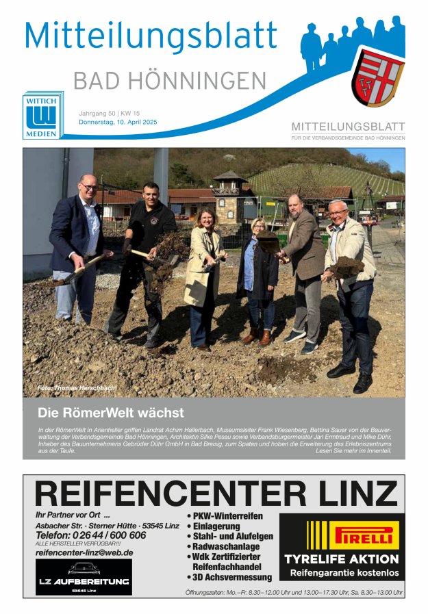 Mitteilungsblatt für den Bereich der Verbandsgemeinde Bad Hönningen Titelblatt 15/2025
