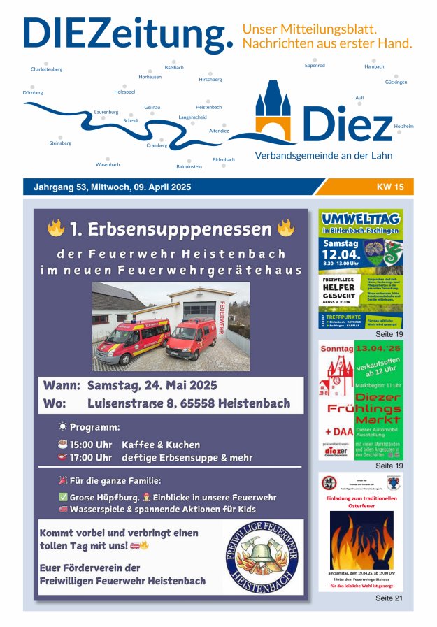 Mitteilungsblatt der Verbandsgemeinde Diez und der Ortsgemeinden Titelblatt 15/2025