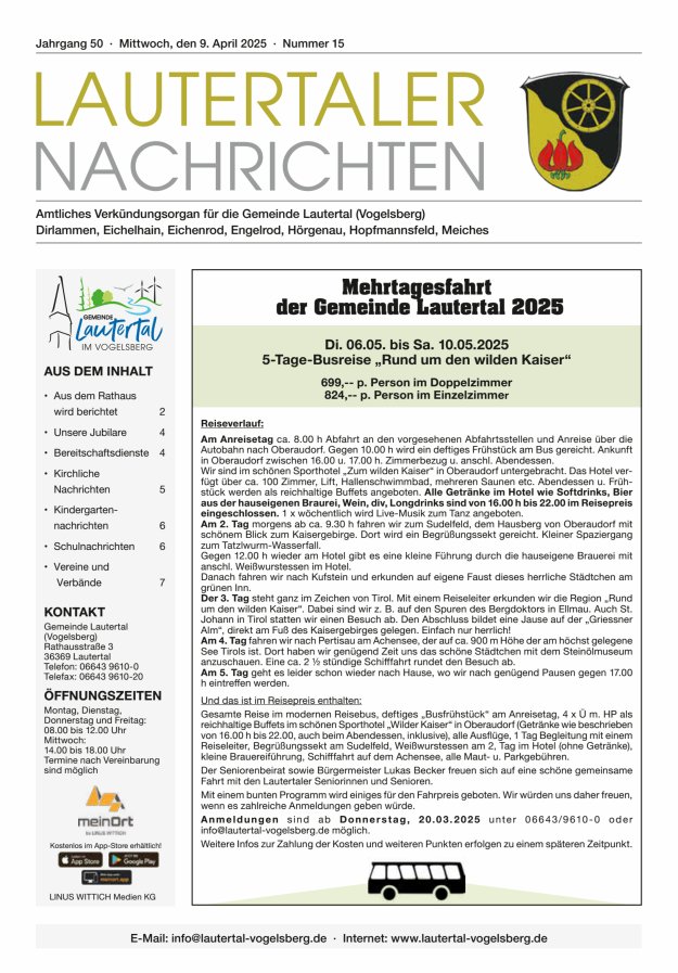 Lautertaler Nachrichten Titelblatt 15/2025
