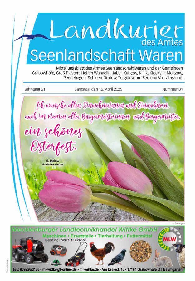 Landkurier des Amtes Seenlandschaft Waren Titelblatt 04/2025