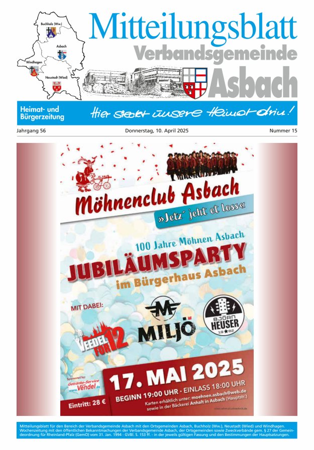 Mitteilungsblatt Verbandsgemeinde Asbach Titelblatt 15/2025