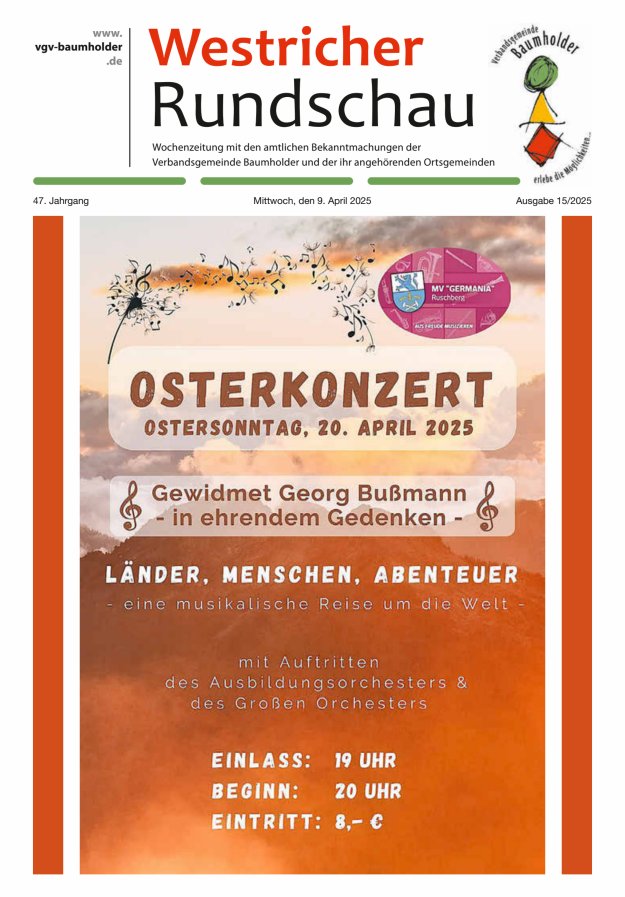 Westricher Rundschau VG Baumholder Titelblatt 15/2025