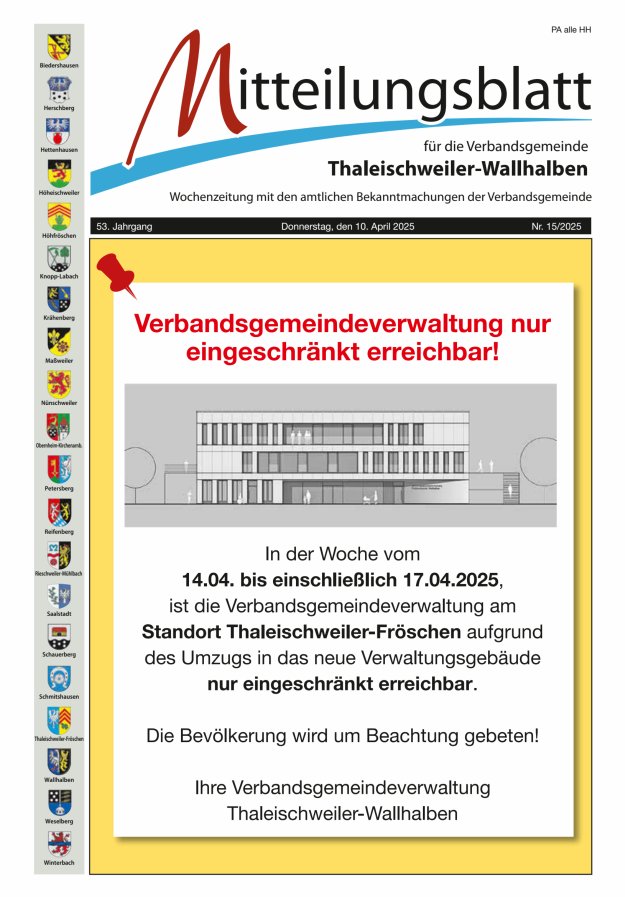 Mitteilungsblatt VG Thaleischweiler-Wallhalben Titelblatt 15/2025