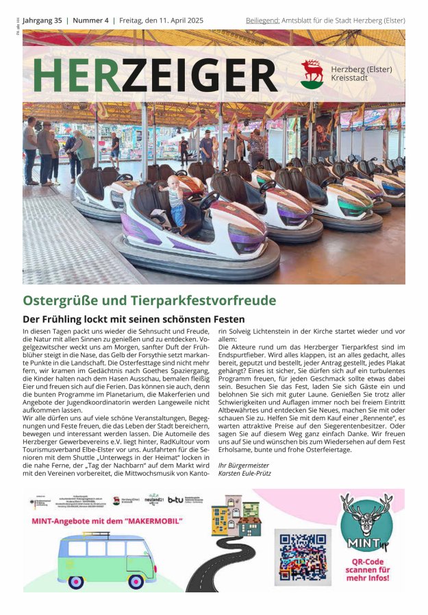 Amtsblatt für die Stadt Herzberg (Elster) mit Bekanntmachungen der Stadt  Titelblatt 04/2025