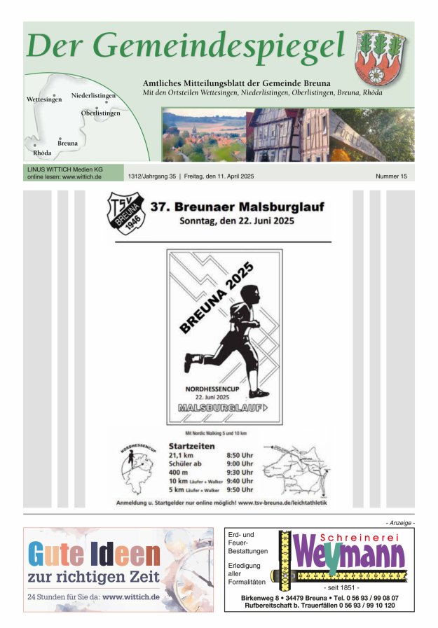 Der Gemeindespiegel (Breuna) Titelblatt 15/2025