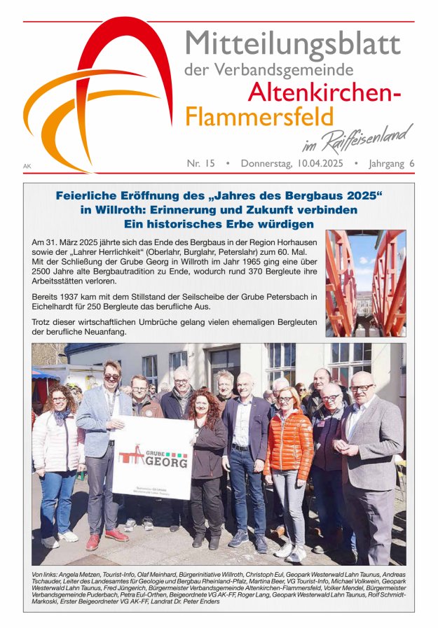 Mitteilungsblatt Verbandsgemeinde Altenkirchen-Flammersfeld Titelblatt 15/2025