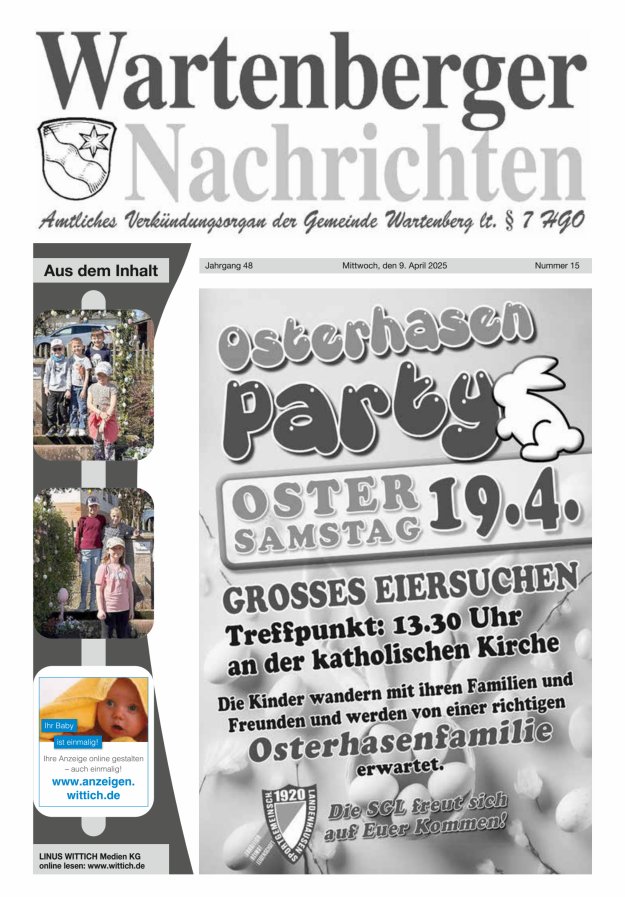 Wartenberger Nachrichten Titelblatt 15/2025