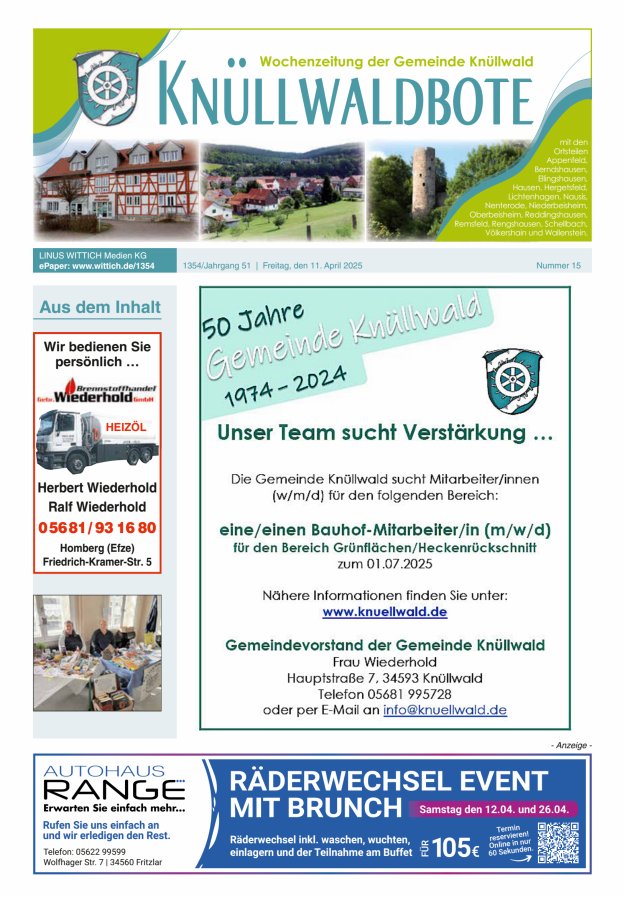 Knüllwaldbote Titelblatt 15/2025