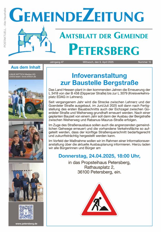 Amtsblatt Blickpunkt Petersberg Titelblatt 15/2025