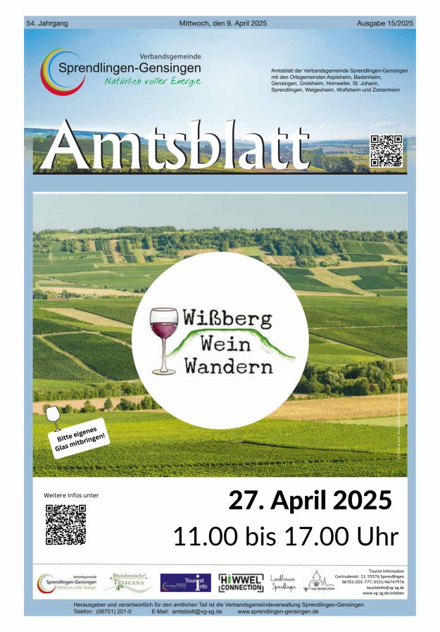 Amtsblatt VG Sprendlingen-Gensingen Titelblatt 15/2025