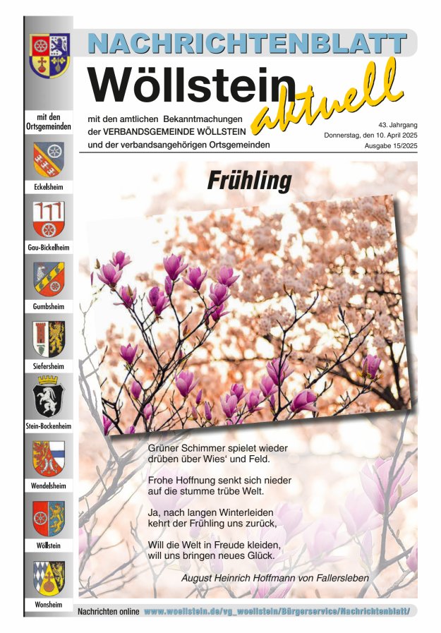 Nachrichtenblatt Wöllstein aktuell Titelblatt 15/2025