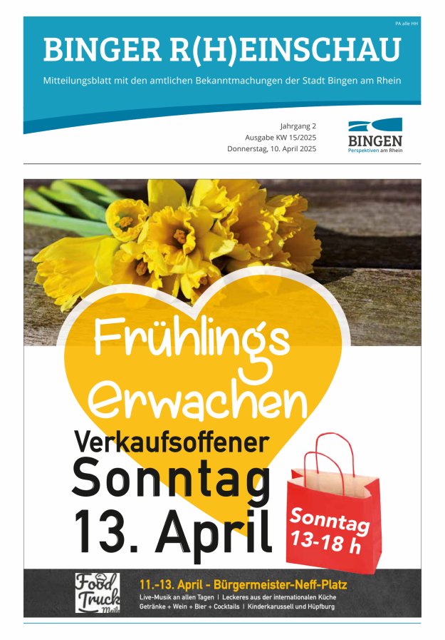 Binger R(h)einschau - Mitteilungsblatt mit den Amtlichen Bekanntmachungen der Stadt Bingen Titelblatt 15/2025