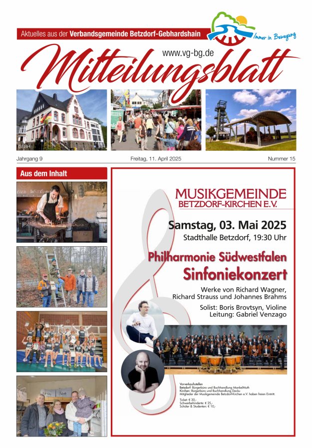 Aktuelles aus der VG Betzdorf-Gebhardshain Ausgabe Gebhardshain Titelblatt 15/2025