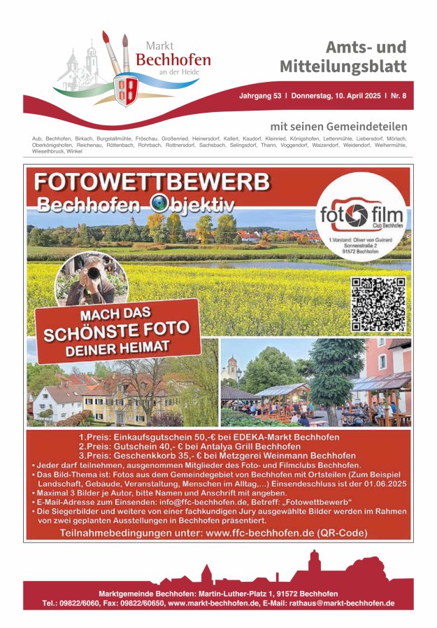 Amts- und Mitteilungsblatt für den Markt Bechhofen Titelblatt 08/2025