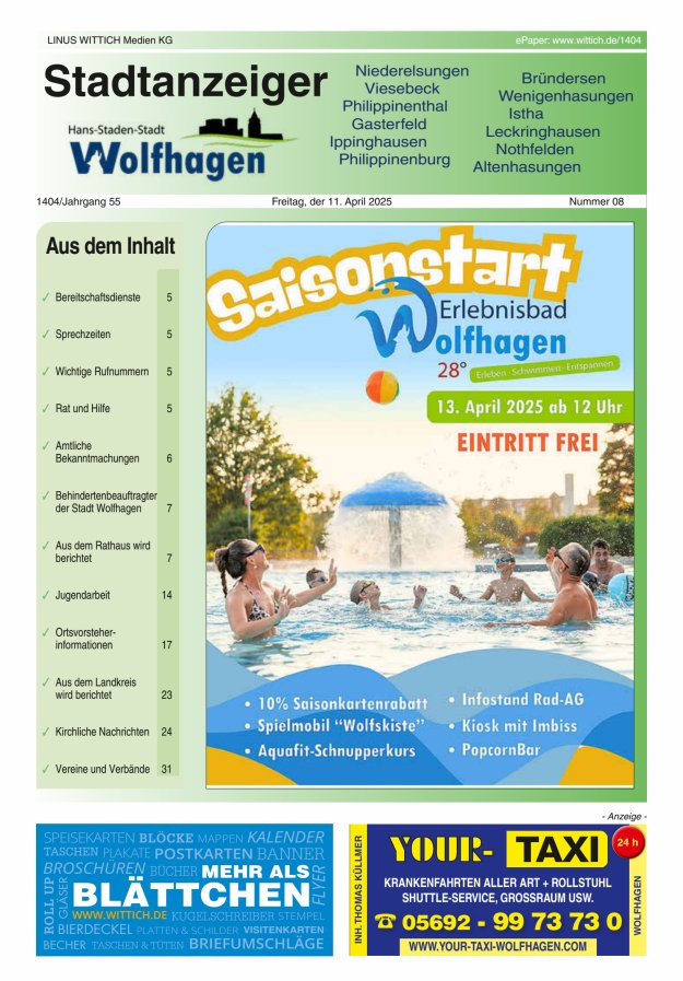 Wolfhager Stadtanzeiger Titelblatt 08/2025