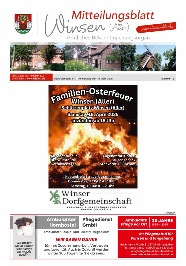 Mitteilungsblatt der Gemeinde Winsen Titelblatt 15/2025