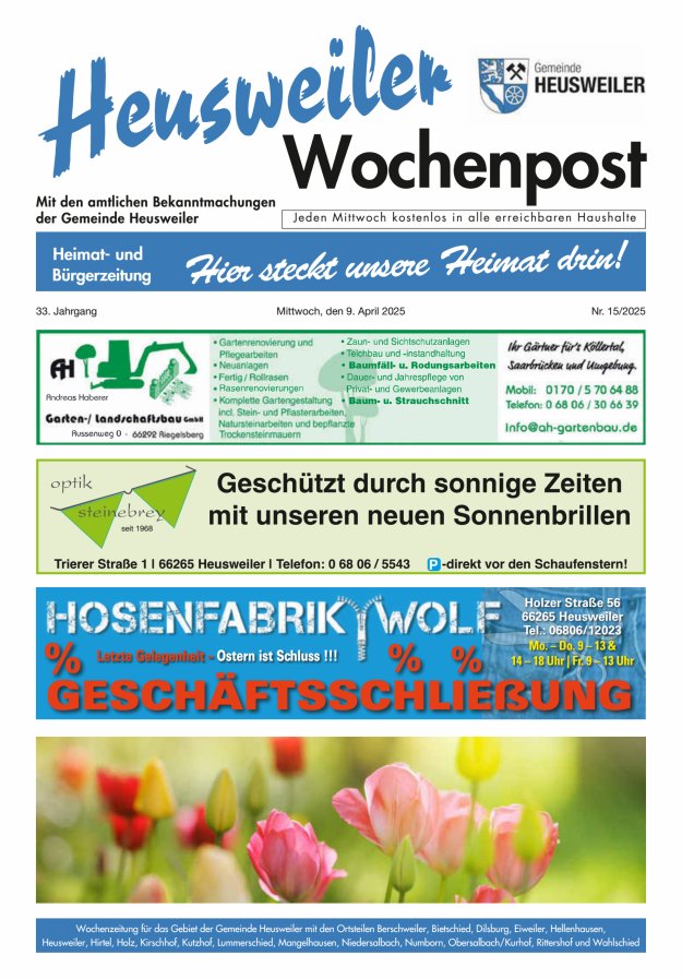Heusweiler Wochenpost Titelblatt 15/2025