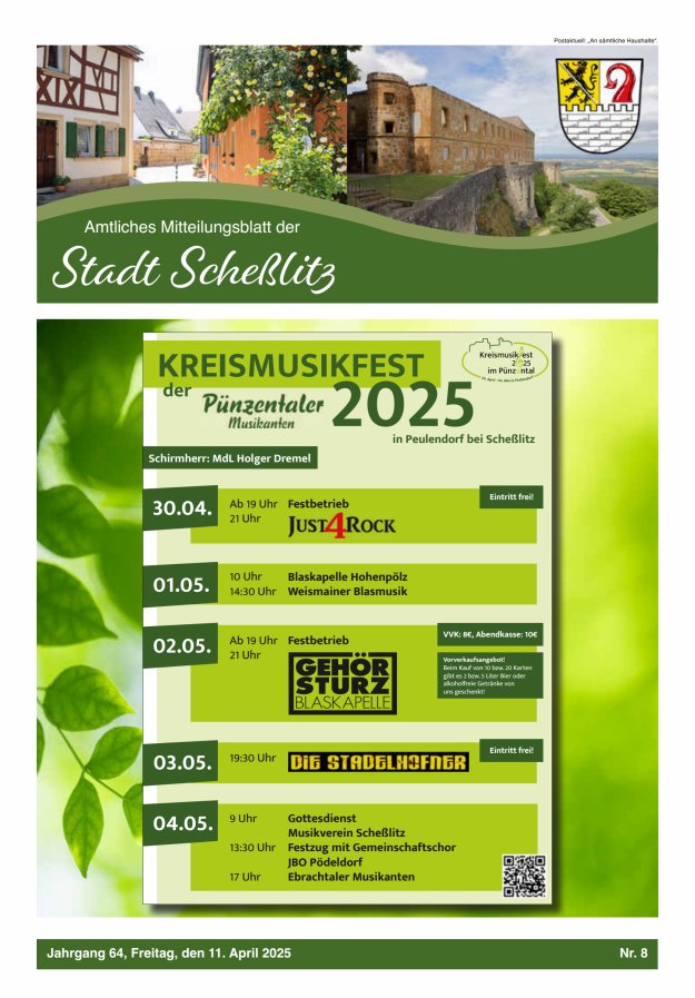 Scheßlitzer Anzeiger - Amtliches Mitteilungsblatt der Stadt Scheßlitz Titelblatt 08/2025