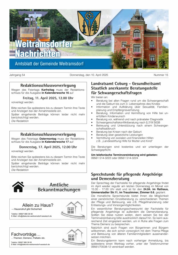 Weitramsdorfer Nachrichten Titelblatt 15/2025