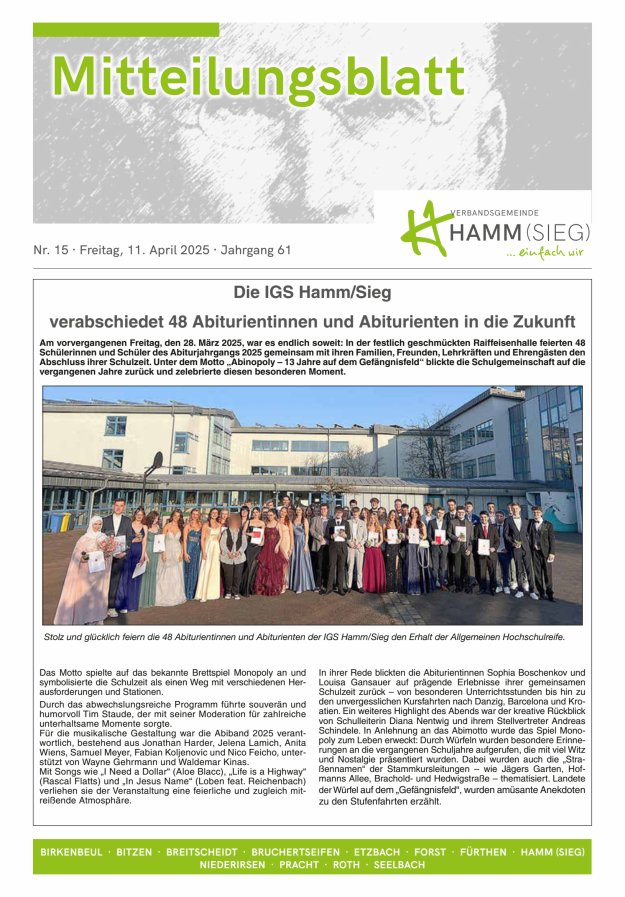 Mitteilungsblatt Hamm (Sieg) Titelblatt 15/2025