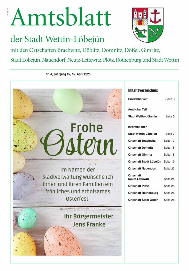 Amtsblatt der Stadt Wettin-Löbejün mit den Ortsteilen Titelblatt 04/2025
