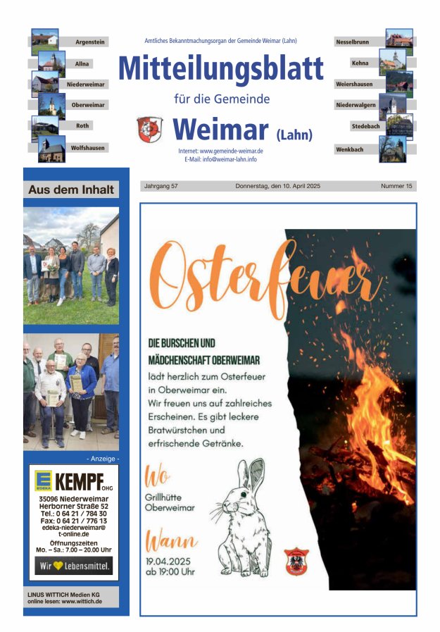 Mitteilungsblatt für die Gemeinde Weimar Titelblatt 15/2025
