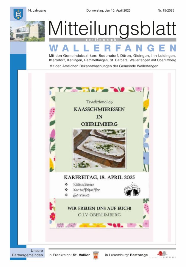 Mitteilungsblatt Gemeinde Wallerfangen Titelblatt 15/2025
