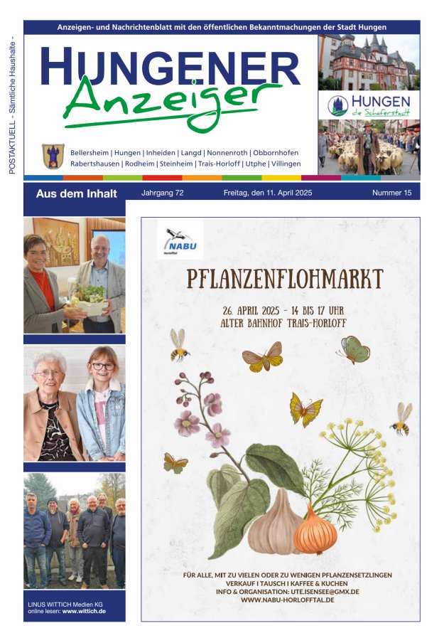 Anzeigen- und Nachrichtenblatt mit den öff  Bekanntmachungen der Stadt Hungen Titelblatt 15/2025