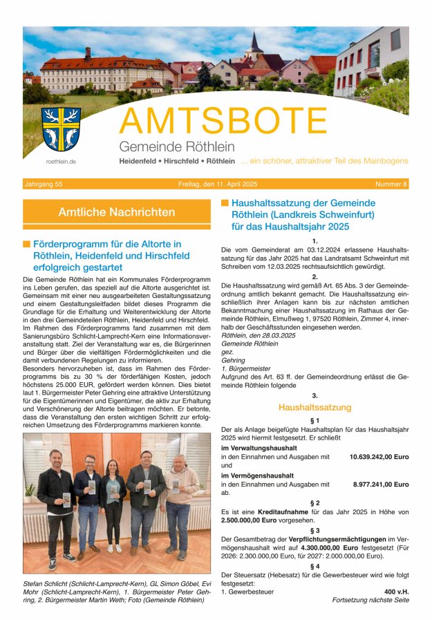 Amtsbote der Großgemeinde Röthlein Titelblatt 08/2025