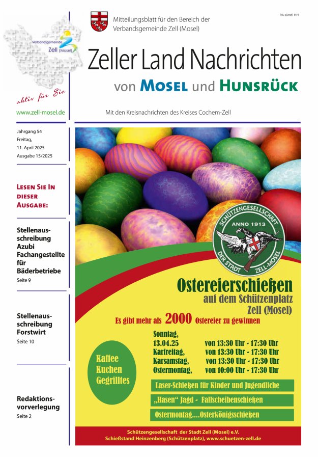 Zeller Land Nachrichten Titelblatt 15/2025