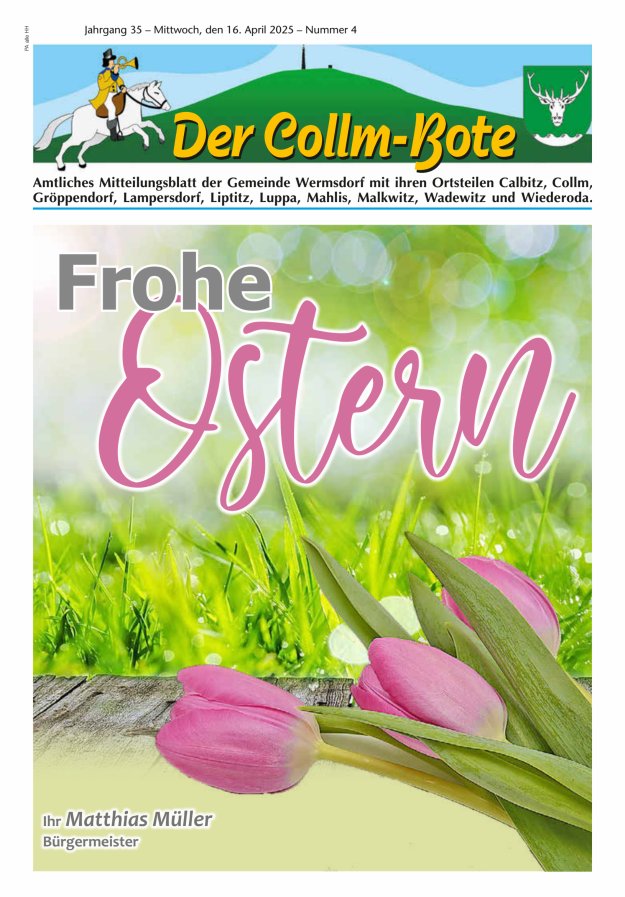 Collm-Bote – Amtliches Mitteilungsblatt der Gemeinde Wermsdorf mit ihren Ortsteilen Titelblatt 04/2025