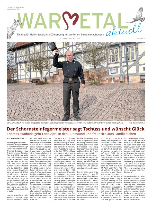 Warmetal aktuell (Habichtswald + Zierenberg) Titelblatt 15/2025