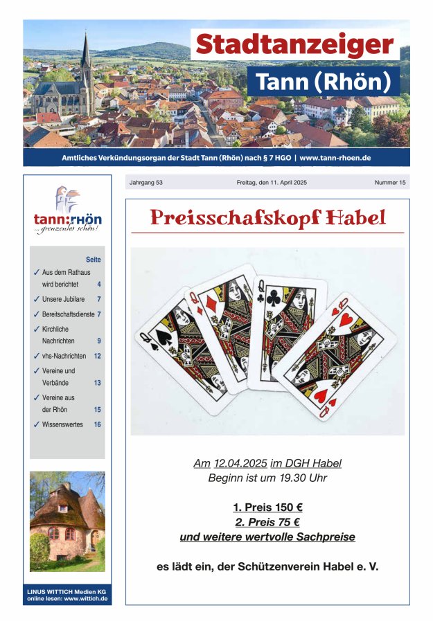 Stadtanzeiger Tann (Rhön) Titelblatt 15/2025