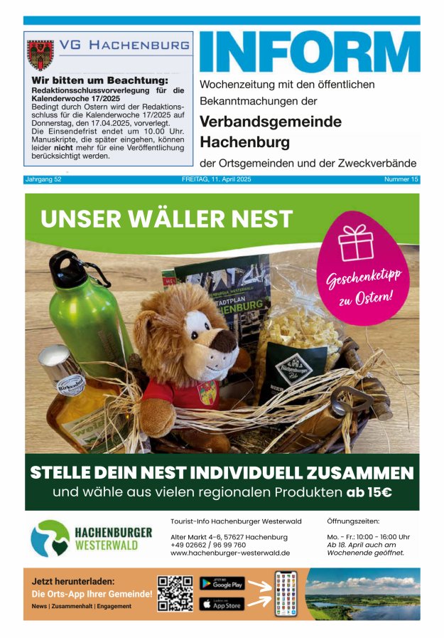 INFORM - Wochenzeitung der Verbandsgemeinde Hachenburg Titelblatt 15/2025