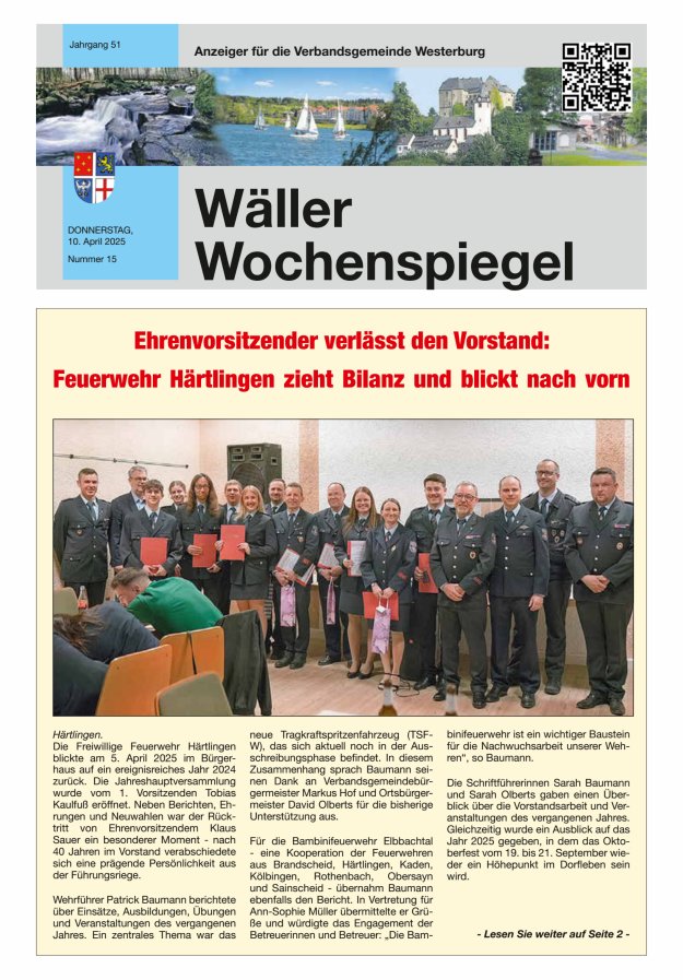 Wäller Wochenspiegel - Anzeiger für die Verbandsgemeinde Westerburg Titelblatt 15/2025