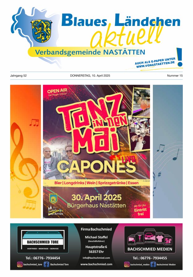 Blaues Ländchen aktuell - Heimat- u Bürgerzeitung VG Nastätten Titelblatt 15/2025