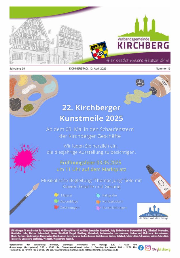 Mitteilungen der Verbandsgemeinde Kirchberg Hunsrück Titelblatt 15/2025