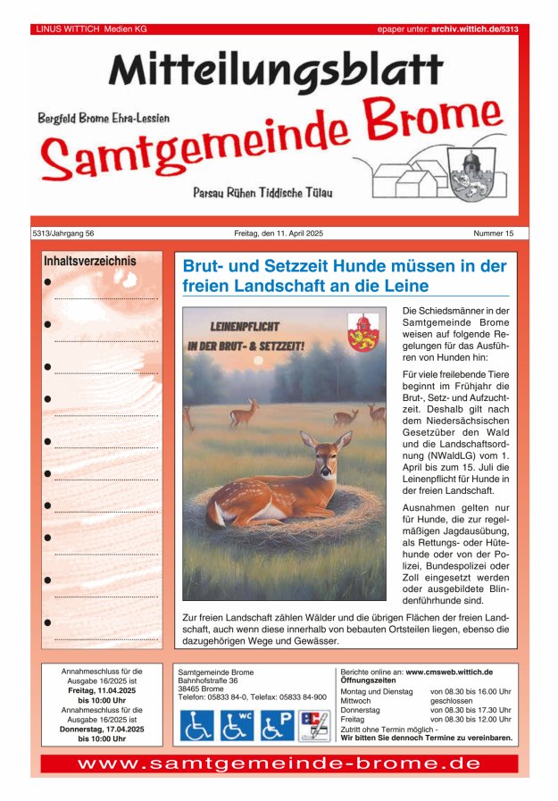 Mitteilungsblatt der Samtgemeinde Brome Titelblatt 15/2025