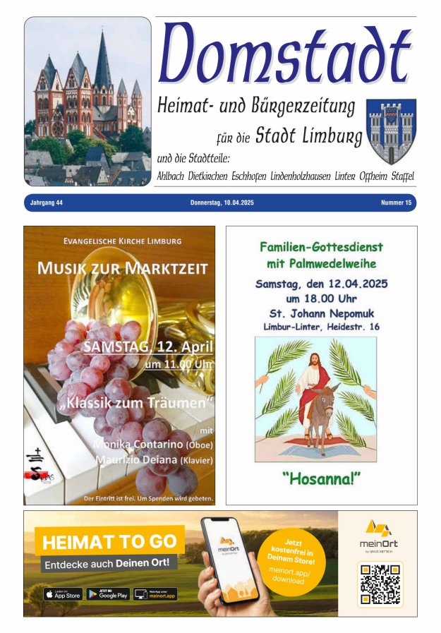 Domstadt - Heimat- und Bürgerzeitung für die Stadt Limburg Titelblatt 15/2025