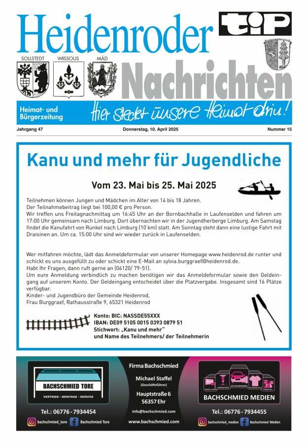 "tip" Heidenroder Nachrichten Titelblatt 15/2025