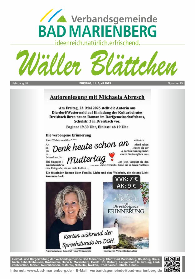 Wäller Blättchen - Verbandsgemeinde Bad Marienberg Titelblatt 15/2025