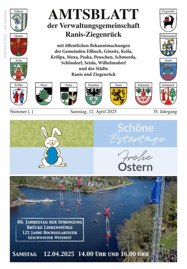 Amtsblatt der Verwaltungsgemeinschaft Ranis-Ziegenrück Titelblatt 05/2025