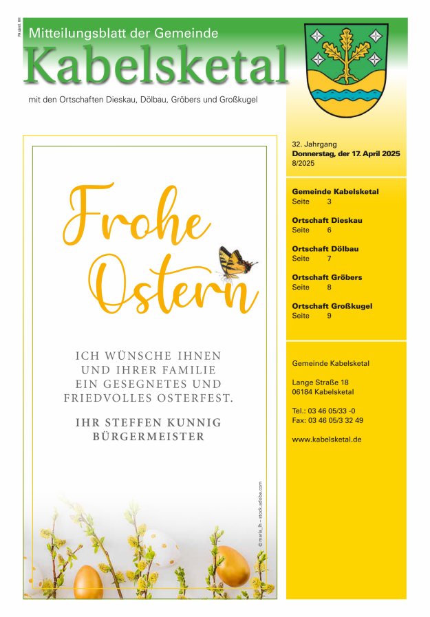 Amtsblatt der Gemeinde Kabelsketal mit den Ortsteilen Titelblatt 08/2025