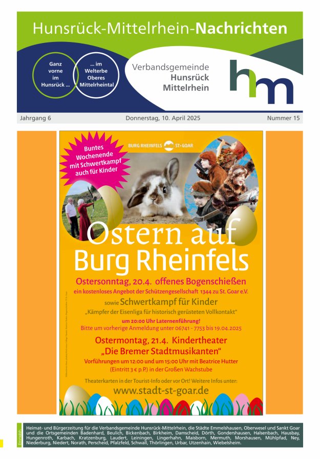 Hunsrück-Mittelrhein Nachrichten Ausgabe Emmelshausen Titelblatt 15/2025